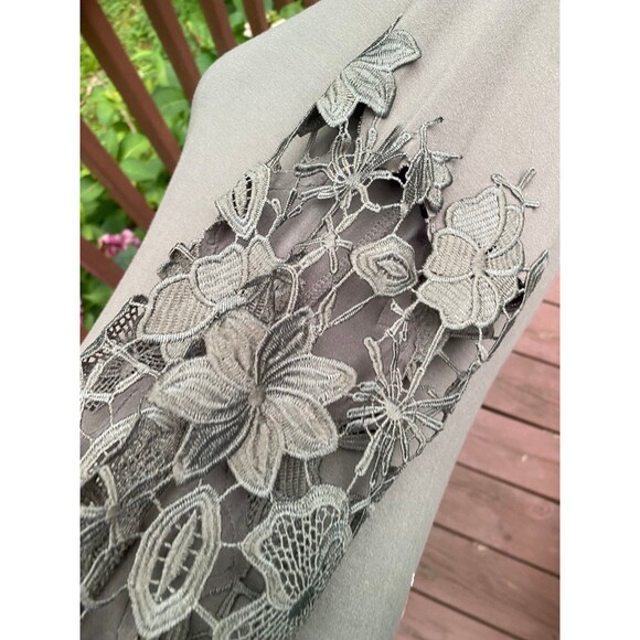 Spense Army Green Embroidered Cutwork Lace Sleeve Trapeze Dress Size L - Picture 4 of 9